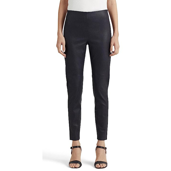 Lauren Ralph Lauren Womens Lamb Leather Ankle Skinny Pants Navy Size 10 4120